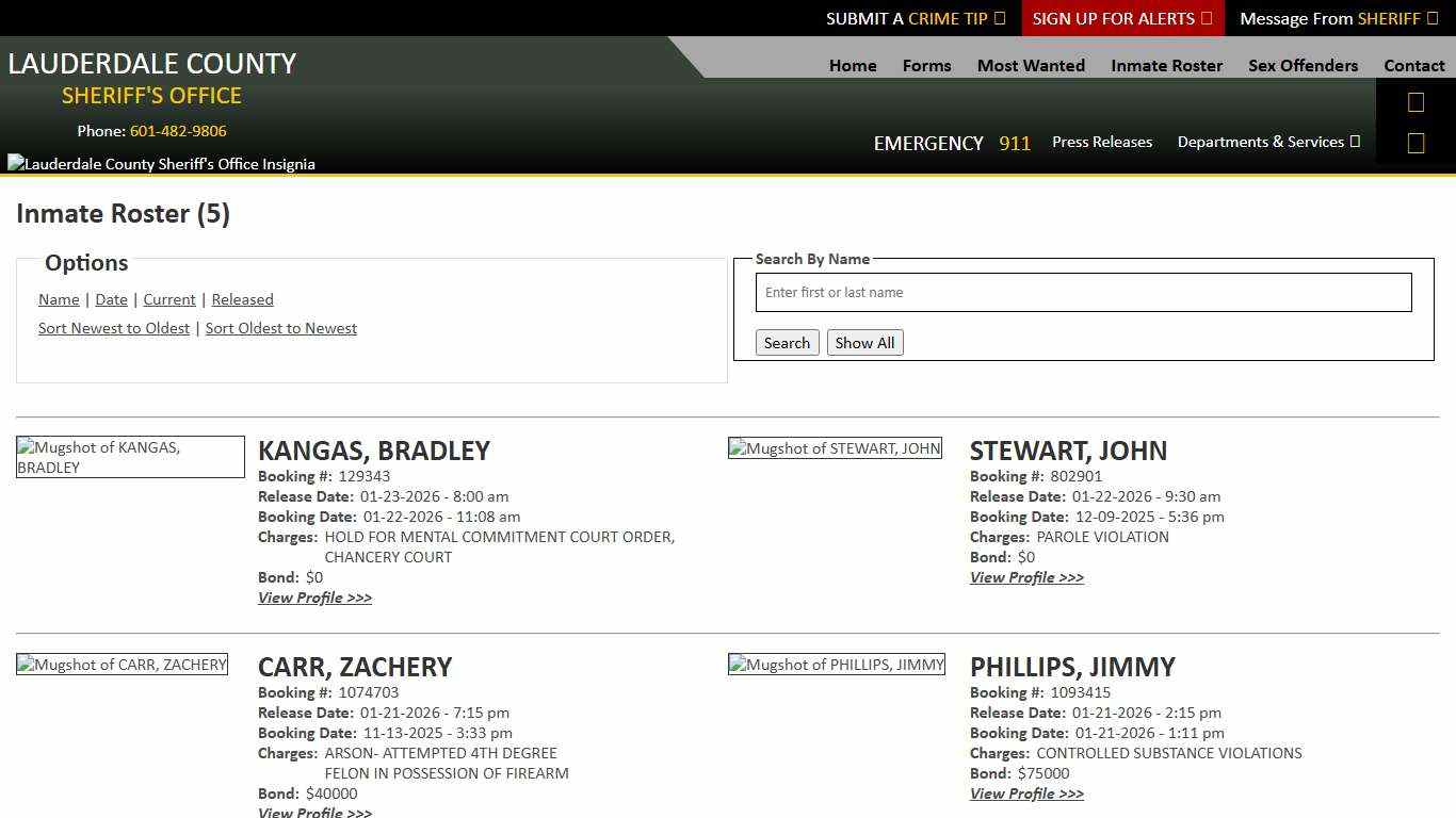 Inmate Roster - Released Inmates Booking Date Descending - Lauderdale County Sheriff