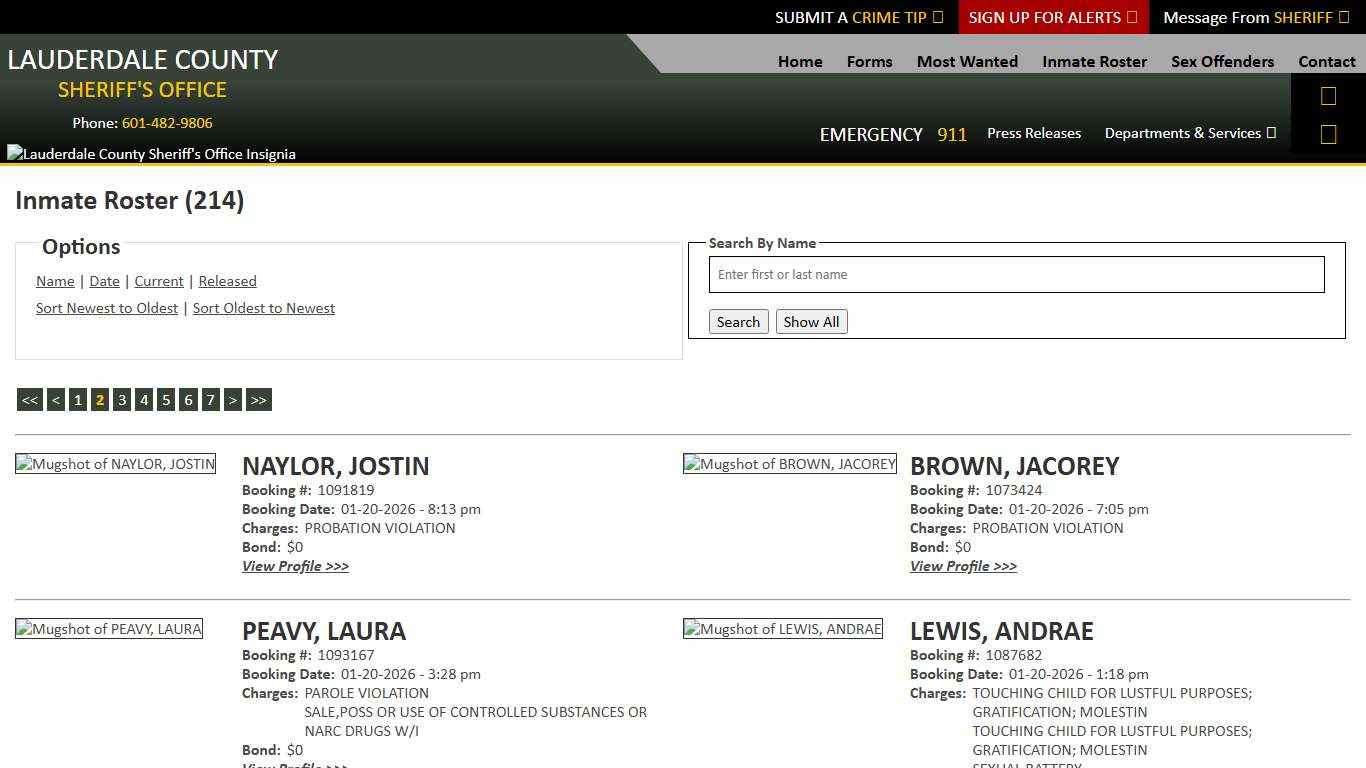 Inmate Roster - Page 2 Current Inmates Booking Date Descending - Lauderdale County Sheriff